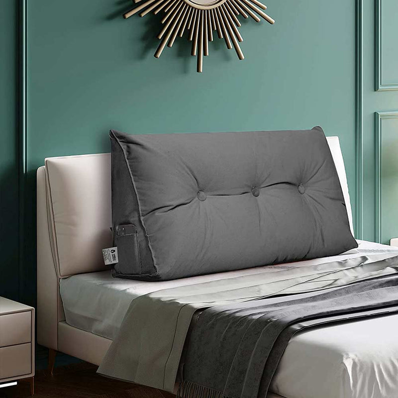Gorilla Gadgets Large Reading Bed Rest Pillow - Triangular Headboard Wedge Pillow, Backrest Positioning Support, Washable Velvet Cover (Dark Gray)