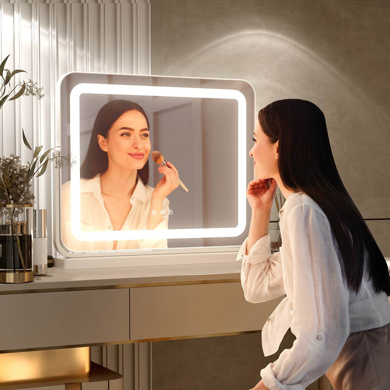 Primetek Makeup Vanity Mirror - Adjustable Tilt, 3 LED Color Modes, Horizontal