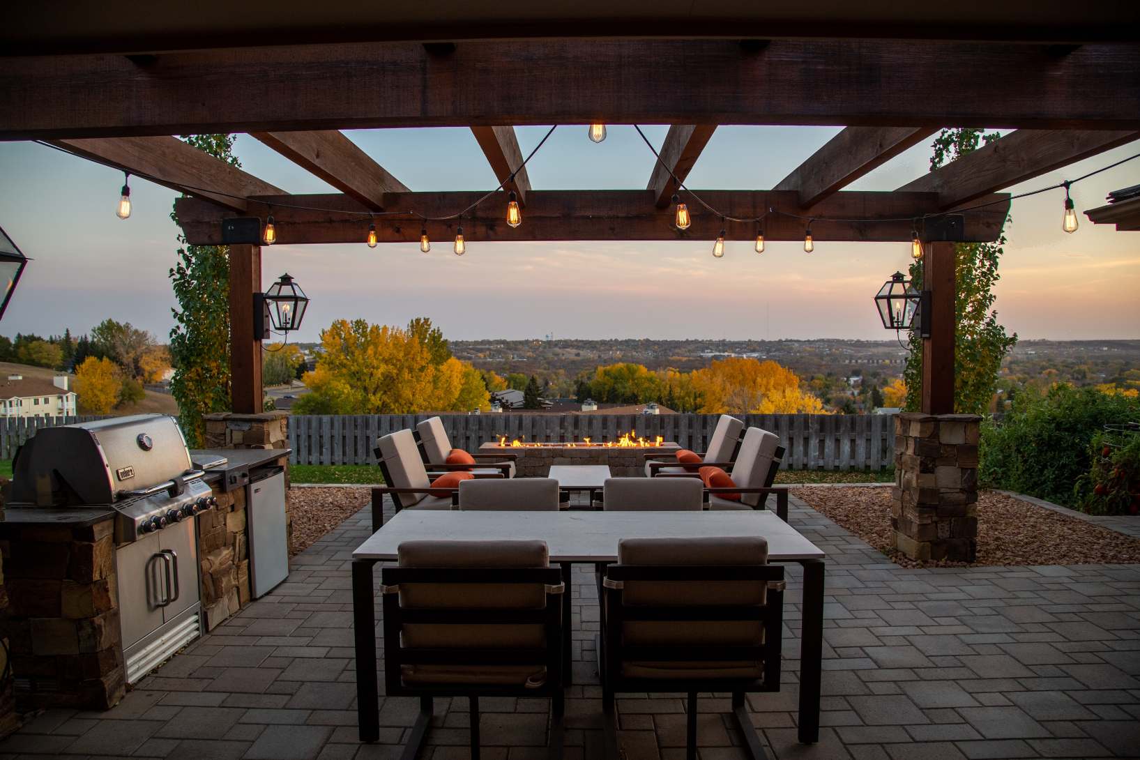 modern patio at dusk with 