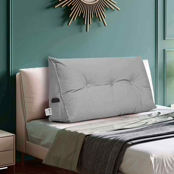 Gorilla Gadgets Large Reading Bed Rest Pillow - Triangular Headboard Wedge Pillow, Backrest Positioning Support, Washable Velvet Cover (Light Gray)